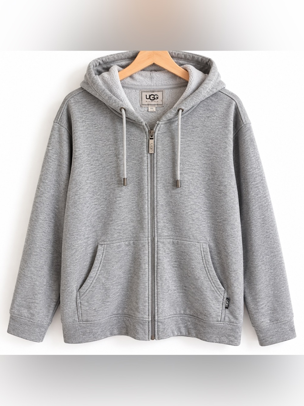 UGG Australia Men’s XXL Gray Full Zip Hoodie Sweatshirt Sherpa Lined Oversized